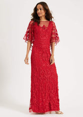 Aviana Tapework Lace Maxi Dress Red