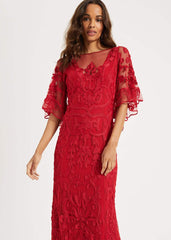 Aviana Tapework Lace Maxi Dress Red