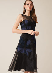 Simone Applique Flower Dress Black/Evergreen