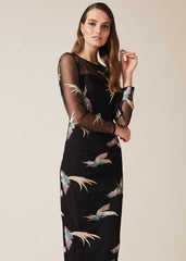 Astrid Embroidered Bird Dress Black