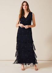Kandice Fringe Maxi Dress Navy