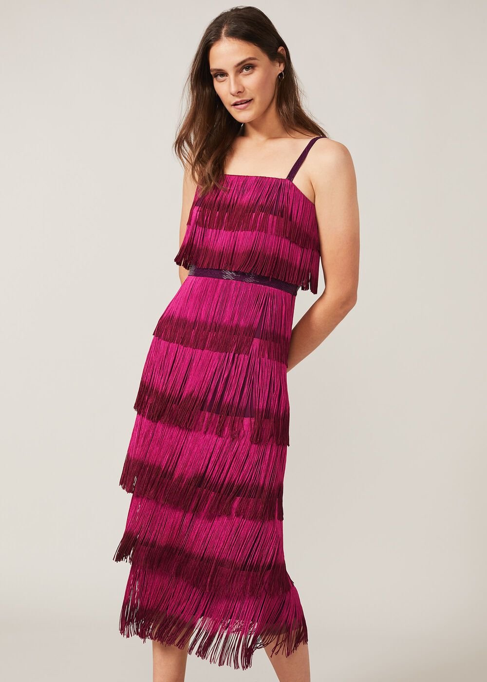 Katalina Dip Dye Fringe Dress Magenta/Orchid
