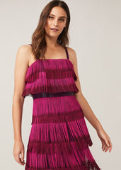Katalina Dip Dye Fringe Dress Magenta/Orchid
