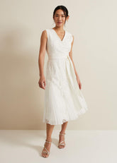 Caterina Embroidered Flared Wedding Dress Pale Cream