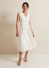 Caterina Embroidered Flared Wedding Dress Pale Cream