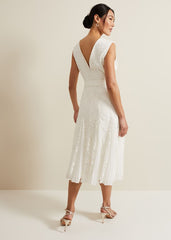 Caterina Embroidered Flared Wedding Dress Pale Cream