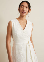 Caterina Embroidered Flared Wedding Dress Pale Cream