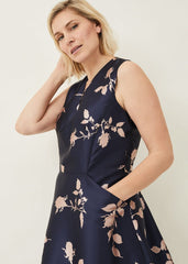 Jordyn Jacquard Fit And Flare Dress Navy/ Ballet Pink