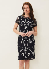 Floris Embroidered Shift Dress Navy/Ivory