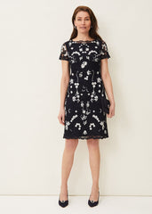 Floris Embroidered Shift Dress Navy/Ivory