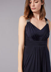 Odetta Embelished Jersey Dress Navy