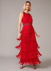 Albertina Fringe Maxi Dress Scarlet