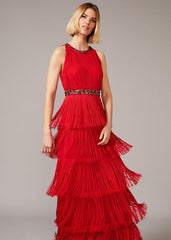 Albertina Fringe Maxi Dress Scarlet