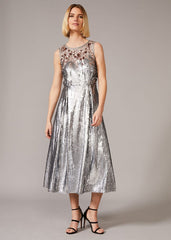 Lainey Shimmer Sequin Midi Dress Silver