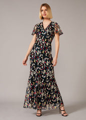 Daiva Embroidered Fishtail Dress Black/Multi