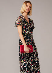 Daiva Embroidered Fishtail Dress Black/Multi