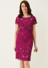 Nessa Embroidered Dress Fuchsia