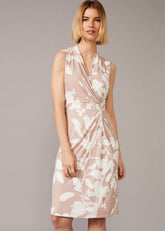 Rose Floral Placement Dress Taupe/Ivory