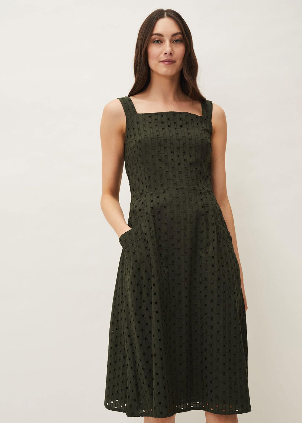 Olymea Broderie Dress Khaki