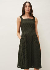 Olymea Broderie Dress Khaki