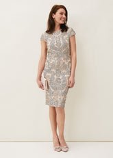 Genevieve Tapework Lace Dress Oyster/Navy
