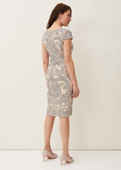 Genevieve Tapework Lace Dress Oyster/Navy