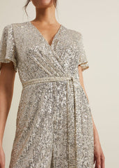 Alessandra Sequin Embellished Jumpsuit Silver