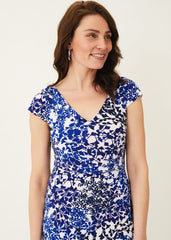 Arielle Contrast Print Jersey Dress Cerulean/Almond