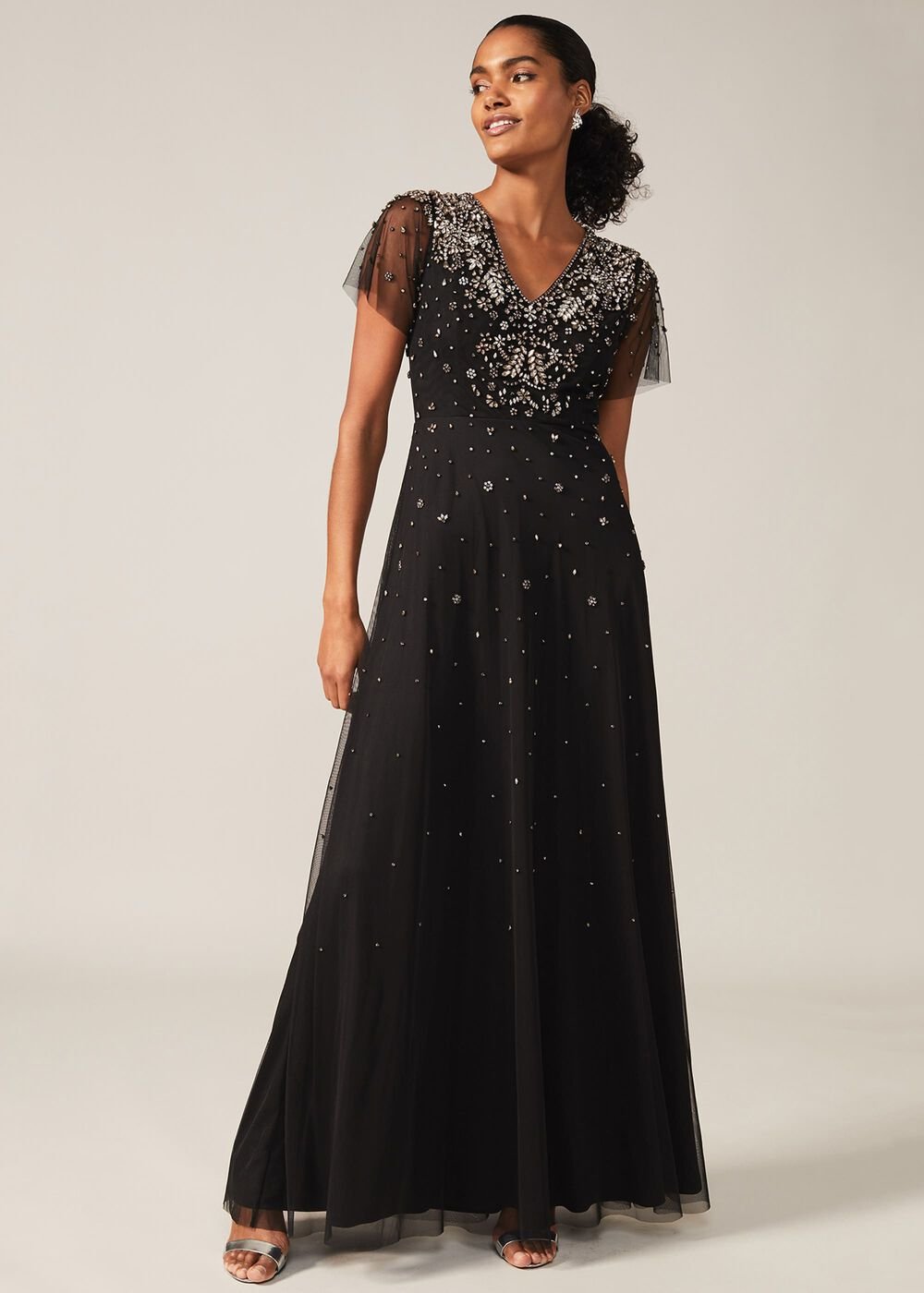 Pascale Jewelled Tulle Dress Black