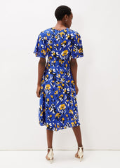 Jayla Floral Printed Dress Cerulean/Almond/Canary