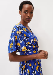 Jayla Floral Printed Dress Cerulean/Almond/Canary