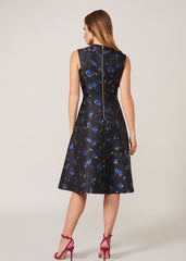 Ottilie Floral Jacquard Fit And Flare Dress Black/Sapphire