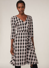 Ava Check Tie Waist Dress Black/Pink