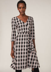 Ava Check Tie Waist Dress Black/Pink