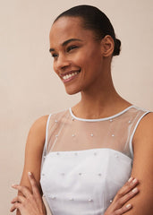 Evadine Pearl Embellished Tulle Dress Mineral