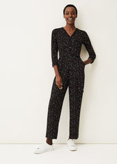 Anglia Ditsy Print Jersey Jumpsuit Black