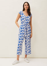 Nerissa Floral Wide Leg Jumpsuit Blue/White