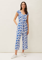 Nerissa Floral Wide Leg Jumpsuit Blue/White
