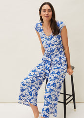 Nerissa Floral Wide Leg Jumpsuit Blue/White