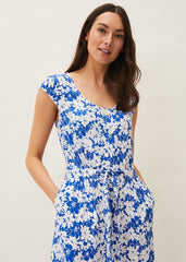 Nerissa Floral Wide Leg Jumpsuit Blue/White