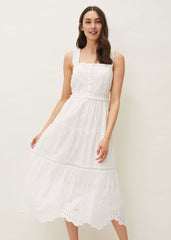 Ellie Broderie Midi Dress White