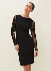 Isobel Tapework Lace Dress Black