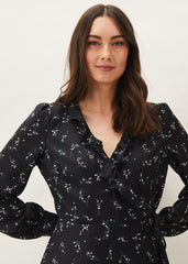 Jamila Ditsy Print Wrap Dress Black