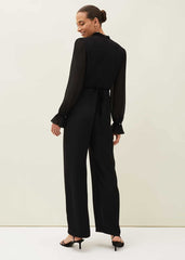 Una Velvet Trim Jumpsuit Black