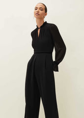 Una Velvet Trim Jumpsuit Black