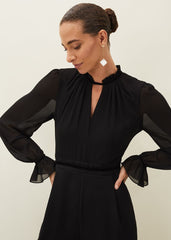 Una Velvet Trim Jumpsuit Black