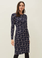 Ally Swirl Midi Dress Navy