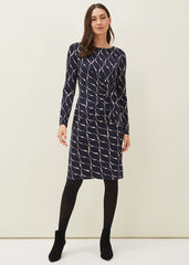 Ally Swirl Midi Dress Navy