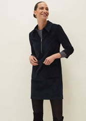 Kirsty Corduroy Zip Front Dress Navy