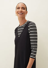 Catya Two Piece Stripe Top And Dress Black